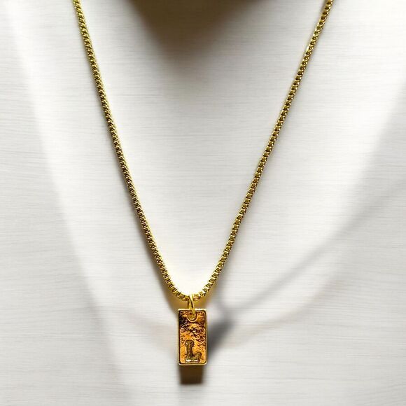 Gold-Plated Initial Bar Pendant Necklace 14k Over‎ stainless steel - Picture 5 of 16